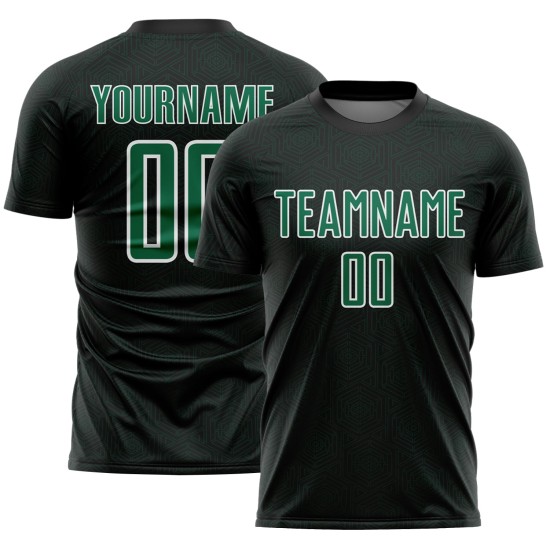 Kelly Black Jersey Sports Uniform Custom Sublimation Geometric Soccer Green-White Shape