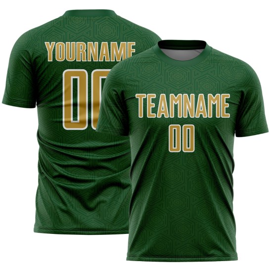 Green Geometric Shape Custom Jersey Sports Sublimation Uniform Gold-White Soccer Old
